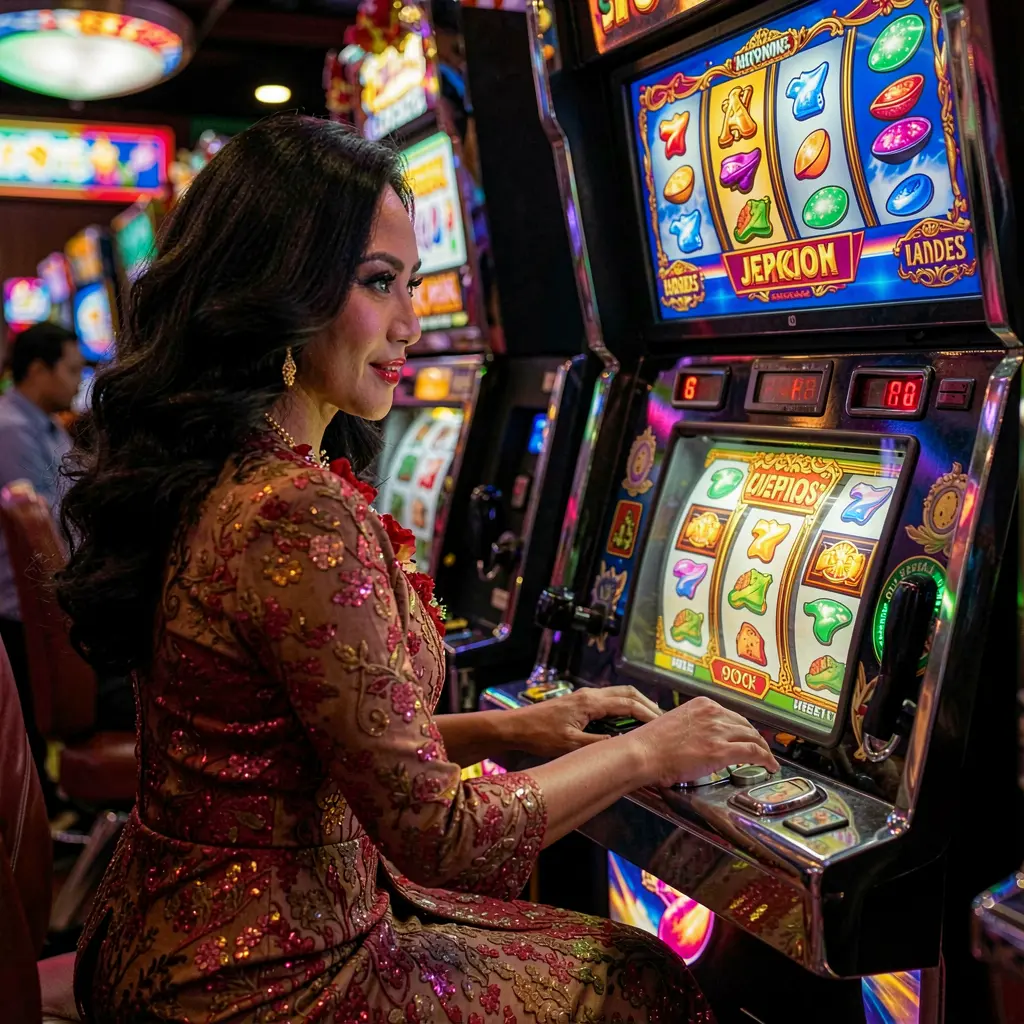 DIAMONDJL – Discover premium online slots for players in the Philippines Stylish casino player enjoying a modern slot machine with vibrant lights and high quality graphics at DIAMONDJL casino in the Philippines